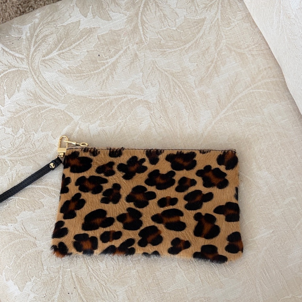 Leopard Print Wristlet Pouch in Tan and Black